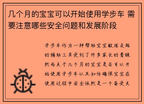 几个月的宝宝可以开始使用学步车 需要注意哪些安全问题和发展阶段